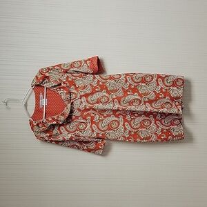 Gretchen Scott Gripeless women's red paisley 3/4 sleeve dress sz small